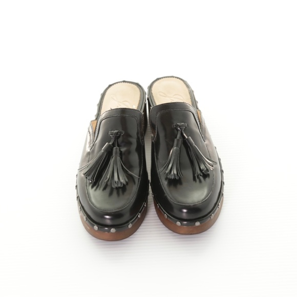 J. Crew Dakota Spazzolato Leather Tassel Black Clogs Womens 9.5M Classic Preppy - Picture 2 of 8